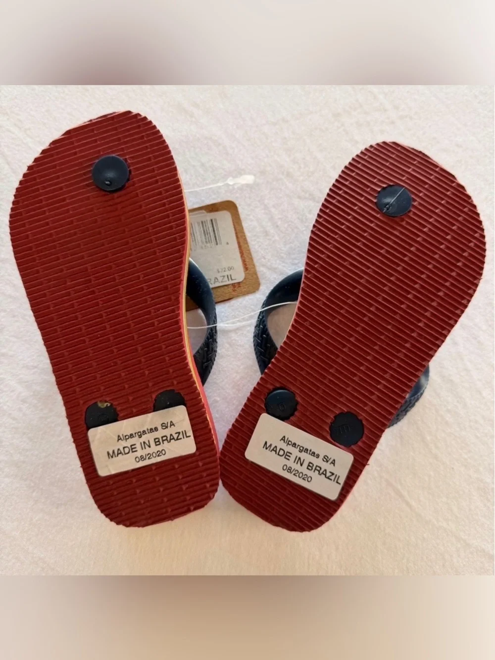 Havaianas Kids Red Flip Flops with Navy Straps and Brazil Flag 10 C Kids